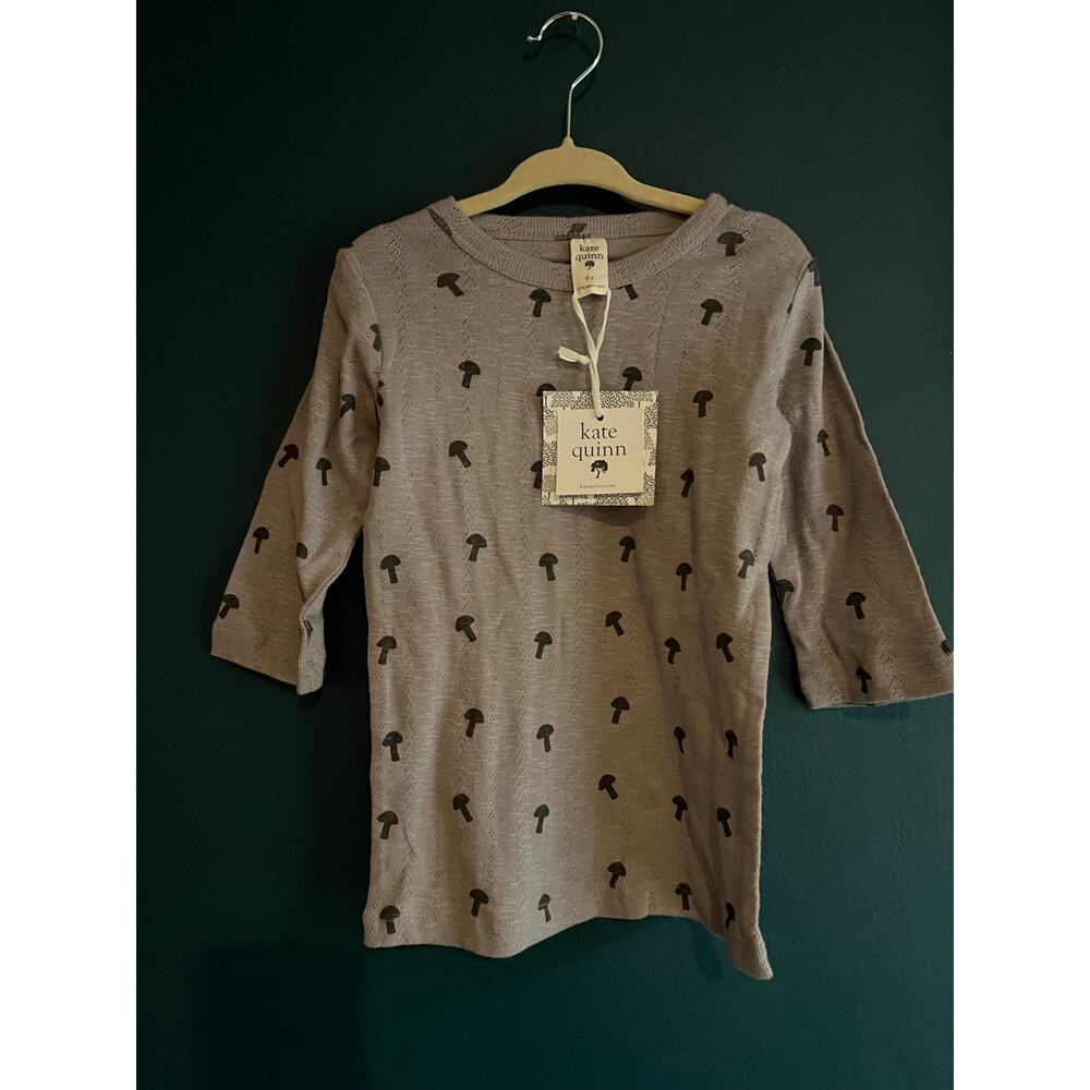 NWT Kate Quinn Pointelle Organic Cotton Shirt Grey Brown Mushroom Size 6y